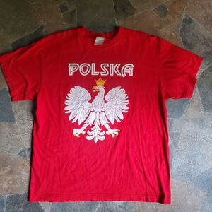 JHK Poland Polska Soccer Bubble Print Solid T-Shirt Red Men's L